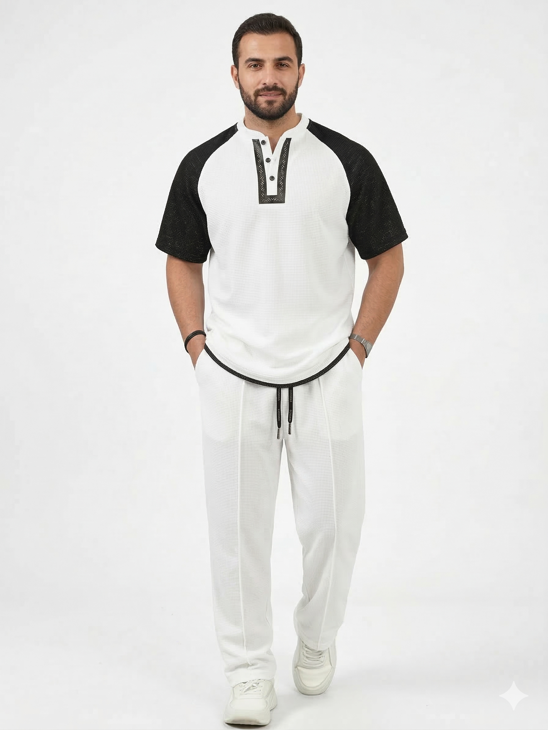 Conjunto Casual Premium Bicolor Branco & Preto.